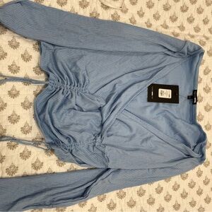 Light Blue Ruched Long Sleeve Top